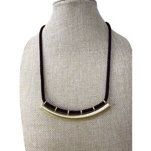 Madewell Black Cord Necklace With Gold-Tone Curved Bar Pendant Adjustable Length